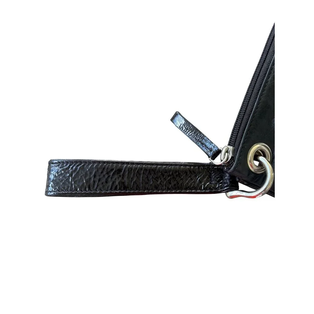 Sophia Visconti Black Leather Wristlet Wallet Purse Silvertone Looks‎ New